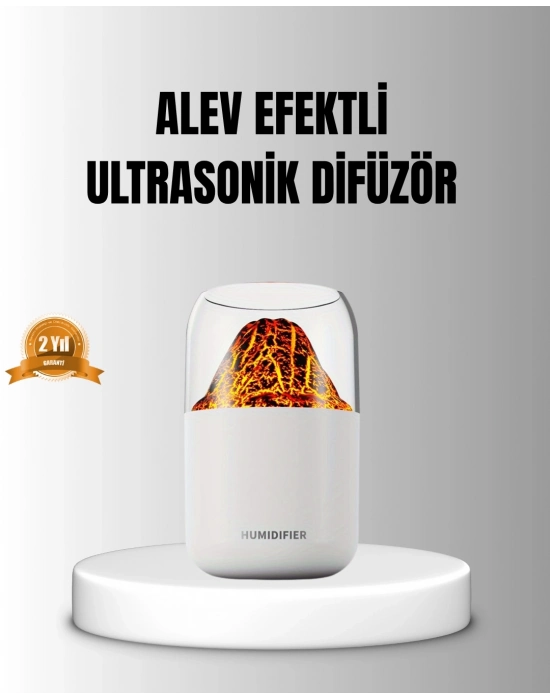 ® Alev Efektli Ultrasonik Uçucu Yağ Difüzörü 280ml Su Tanklı ve Sessiz Çalışma Özellikli