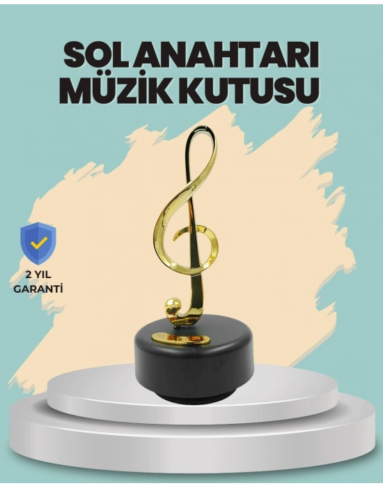 ® Altın Nota Sol Anahtarı Müzik Box Döner Mekanizmalı Hediyelik