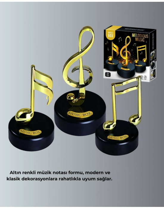 ® Altın Nota Sol Anahtarı Müzik Box Döner Mekanizmalı Hediyelik