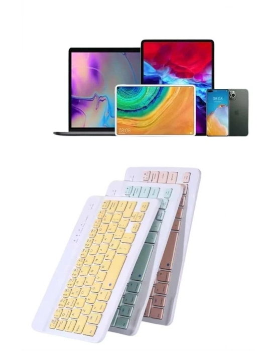 ® Android ve İOS Uyumlu Bluetooth Kablosuz Türkçe Q Klavye Renkli