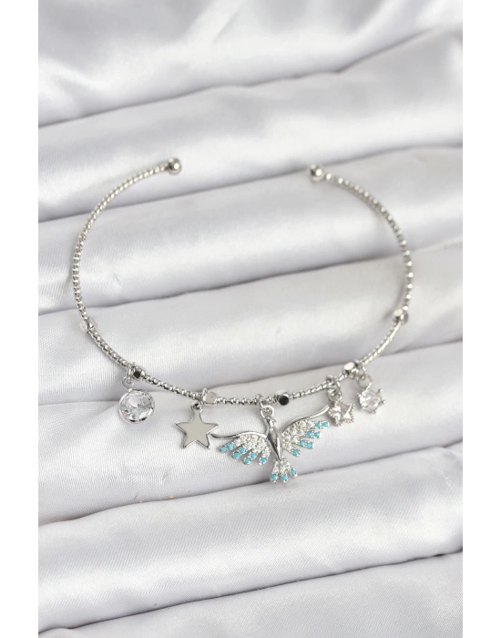 ® Anka Kuşu Charmlı Gümüş Renk Pirinç Kadın Bileklik