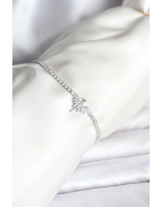 ® Anka Kuşu Model Zirkon Taşlı Gümüş Renk Pirinç Su Yolu Kadın Bileklik