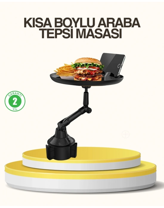 ® Araç Bardaklık Tepsisi 360° Dönebilen Kol Ayarlı Geniş Yemek Alanlı