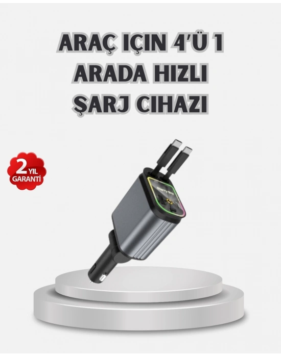 ® Araç Şarj Cihazı 4 Portlu 66W Hızlı Şarjlı LED Işıklı ve 180° Dönebilir