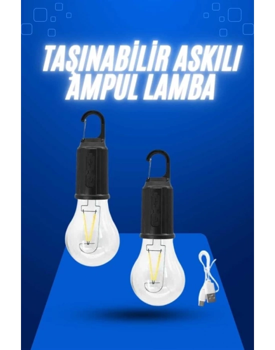 ® Askılı Kırılmaz Led Işık Kamp Bahçe Lambası Taşınabilir Led Ampul Şarjlı
