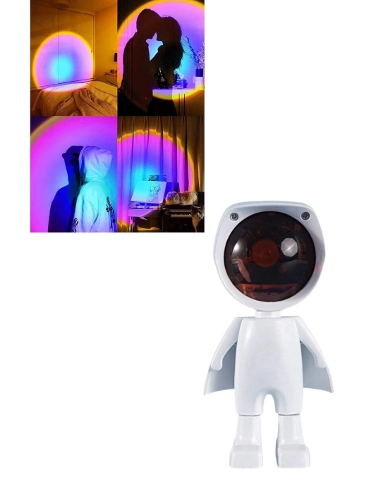 ® Astronot Işık Projektörü Gökkuşağı Projeksiyon Gece Lambası Hediyelik