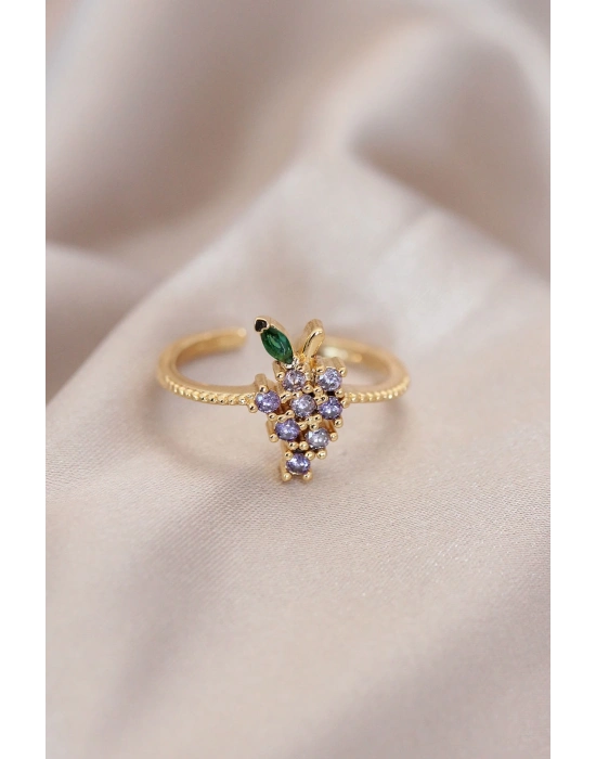 ® Ayarlamalı Altın Renk Metal Renkli Zirkon Taşlı Üzüm Yüzük