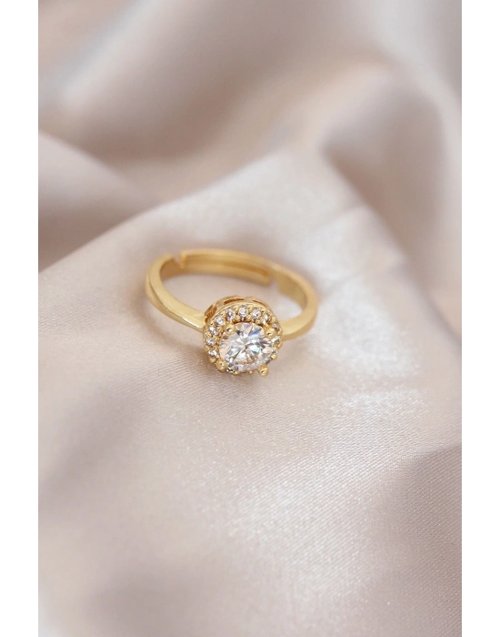 ® Ayarlamalı Altın Renk Metal Zirkon ve Kristal Taşlı Oval Model Yüzük