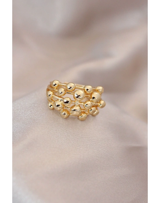 ® Ayarlamalı Gold Renk Metal Bombeli Boluncuk Model Yüzük
