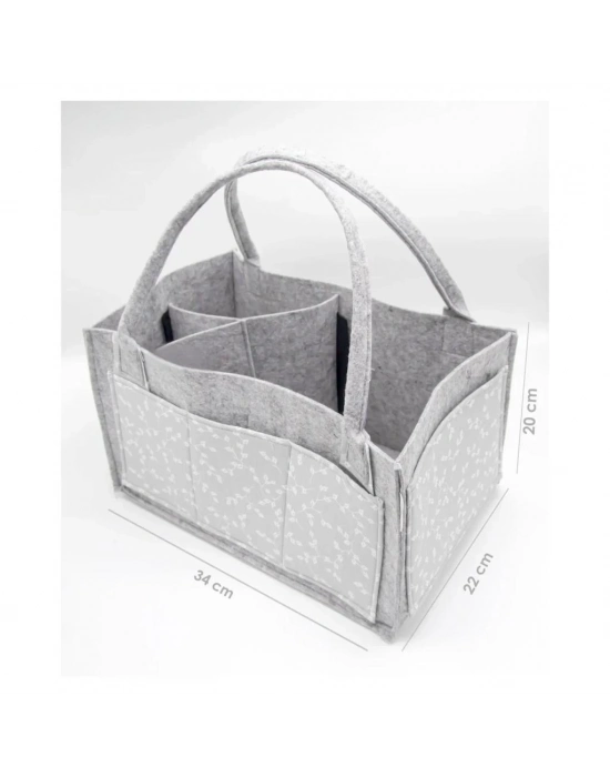 ®  Keçe Anne Bebek Bakım Çantası 772 Gri Çiçek