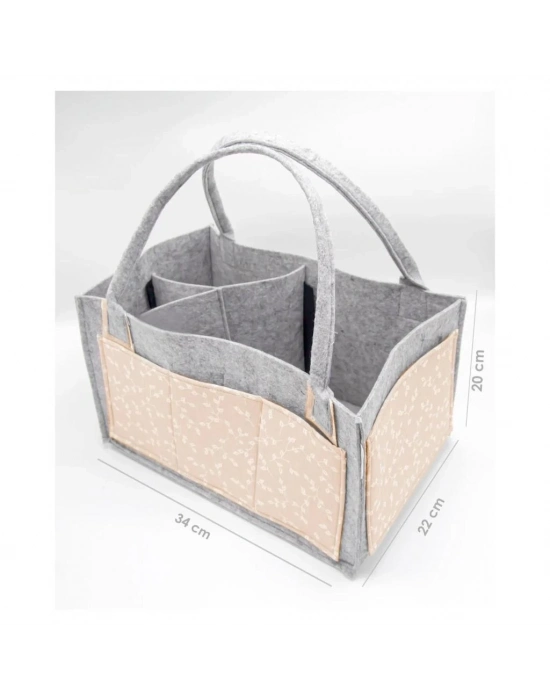 ®  Keçe Anne Bebek Bakım Çantası 772 Somon Çiçek