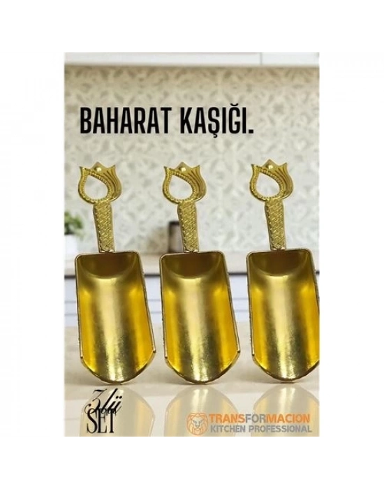 3lü Lüks Gold Zamak Ölçü ve Baharat Kaşığı Seti - Özel Tasarım 721956