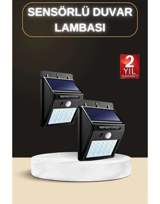 ® Bahçe Aydınlatma Sensörlü Güneş Enerjili Duvar Lambası 40 Led Işık