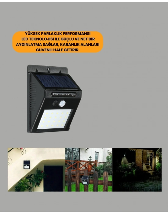® Bahçe ve Veranda İçin Güneş Paneli ile Otomatik Şarj Olan LED Duvar Lambası