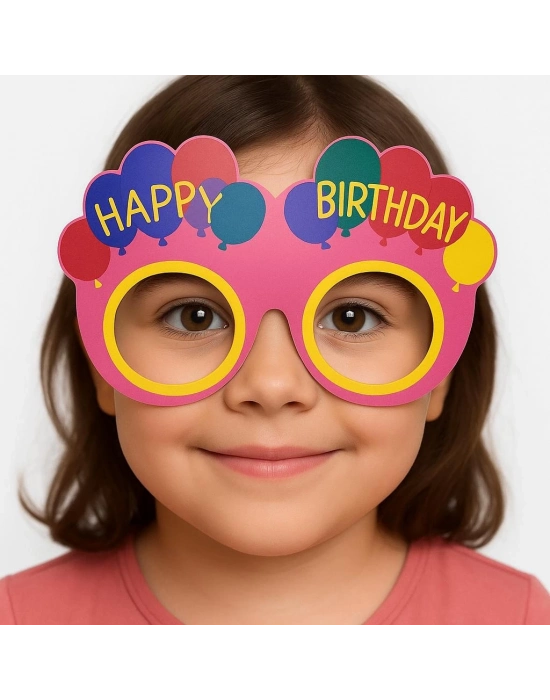 Balon Desenli Karton Doğum Günü Gözlükleri 6 Adet Pembe Renk