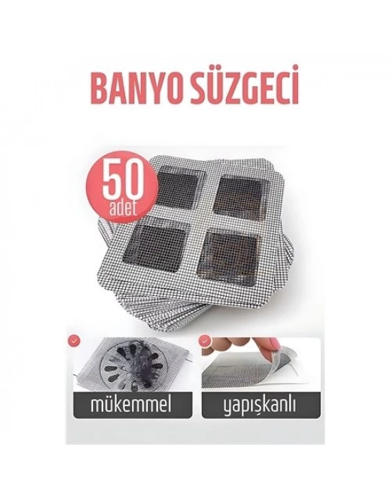 ® Banyo Gider Süzgeci 50 Adet Yapışkanlı Filtre, 10x10 cm