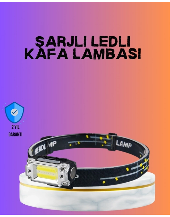 Beyaz Led Işık Sensörlü Kafa Lambası Lityum Batarya Led El Fenerli Şarjlı