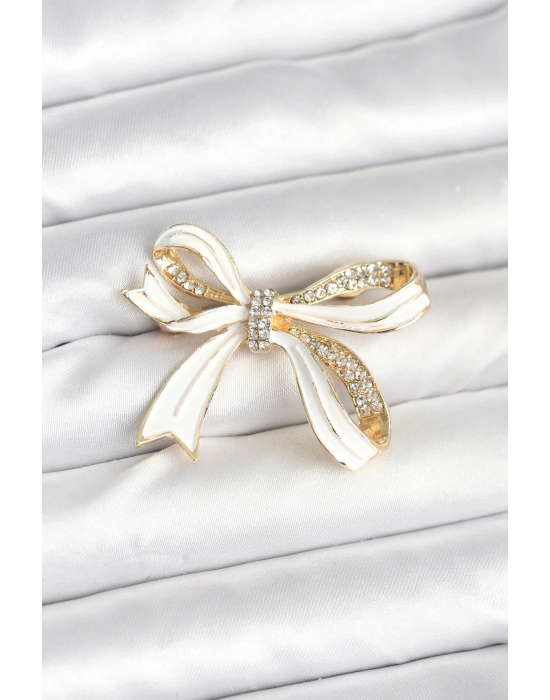 ® Beyaz Renk Fiyonk Model Broş