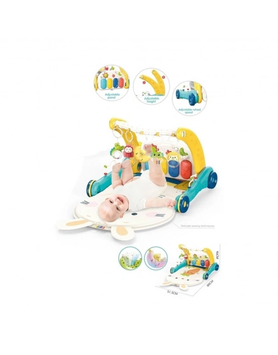 ® BIB6015 -Piyanolu 2 in 1 Bebek Yürüteci ve Tavşan Desenli Mavi Oyun Halısı