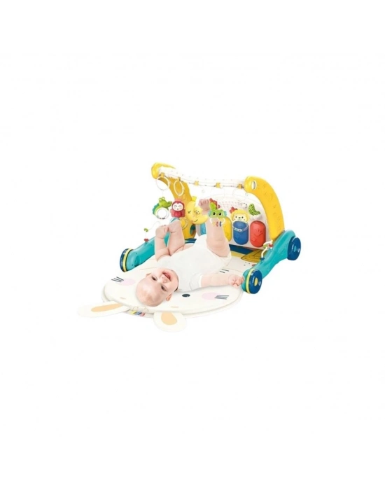 ® BIB6015 -Piyanolu 2 in 1 Bebek Yürüteci ve Tavşan Desenli Mavi Oyun Halısı
