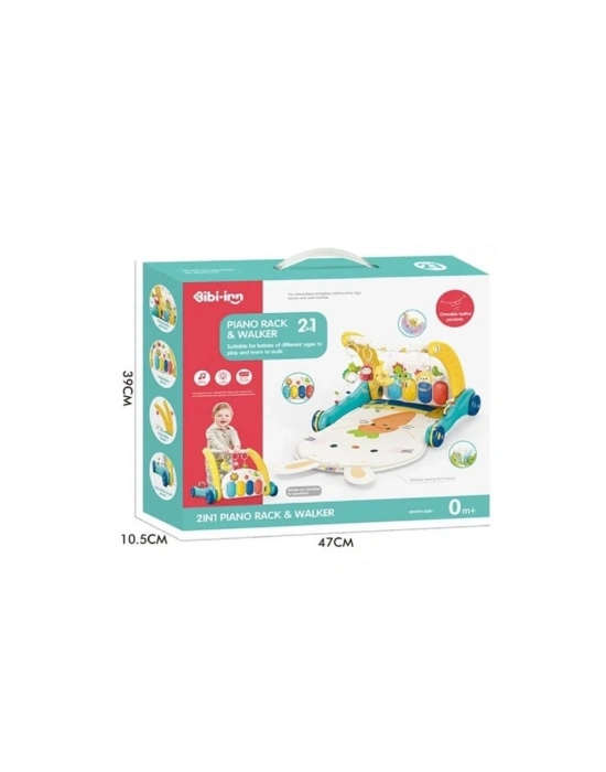® BIB6015 -Piyanolu 2 in 1 Bebek Yürüteci ve Tavşan Desenli Mavi Oyun Halısı