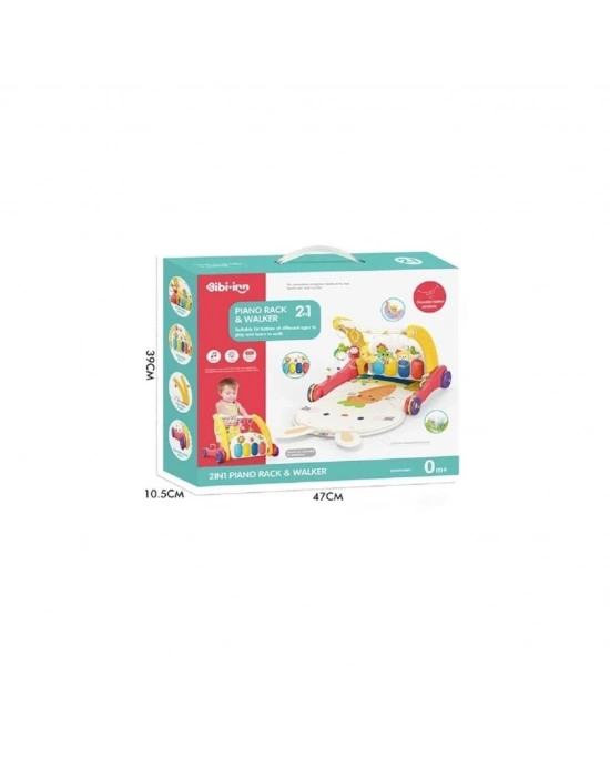 ® BIB6016- Piyanolu Bebek Yürüteci ve Tavşan Desenli Kırmızı Oyun Halısı  2 in 1