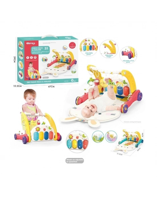 ® BIB6016- Piyanolu Bebek Yürüteci ve Tavşan Desenli Kırmızı Oyun Halısı  2 in 1