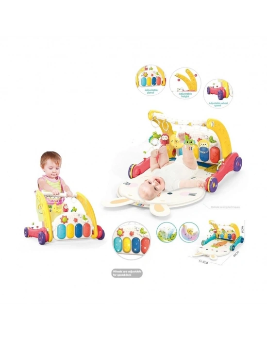 ® BIB6016- Piyanolu Bebek Yürüteci ve Tavşan Desenli Kırmızı Oyun Halısı  2 in 1