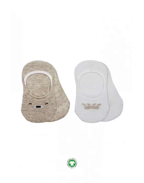 ®   2Li Babet Cute Face Penye Çorap 30103 Bej Beyaz