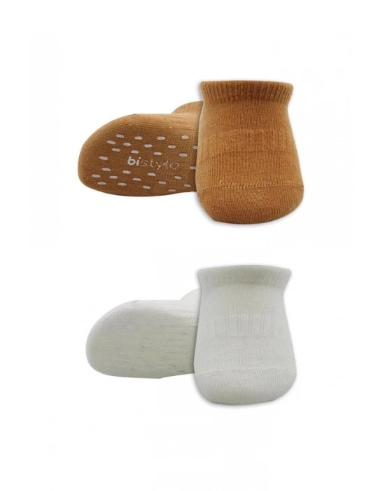 ®   2Li Sneakers Kaymaz Colours Penye Çorap 20104 Ekru Hardal