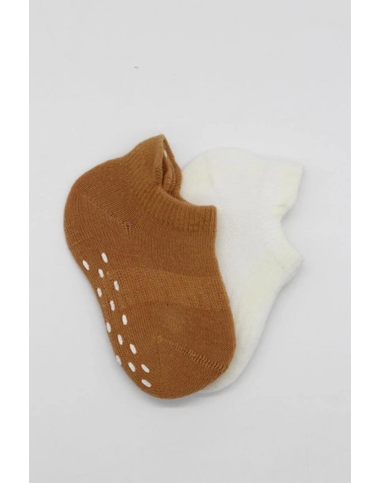 ®   2Li Sneakers Kaymaz Colours Penye Çorap 20104 Ekru Hardal