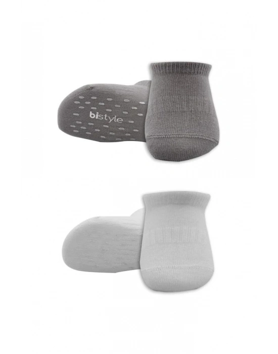 ®   2Li Sneakers Kaymaz Colours Penye Çorap 20104 Gri Beyaz