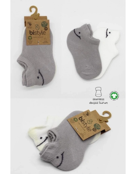 ®   2Li Sneakers Smile Penye Çorap 20106 Gri Ekru