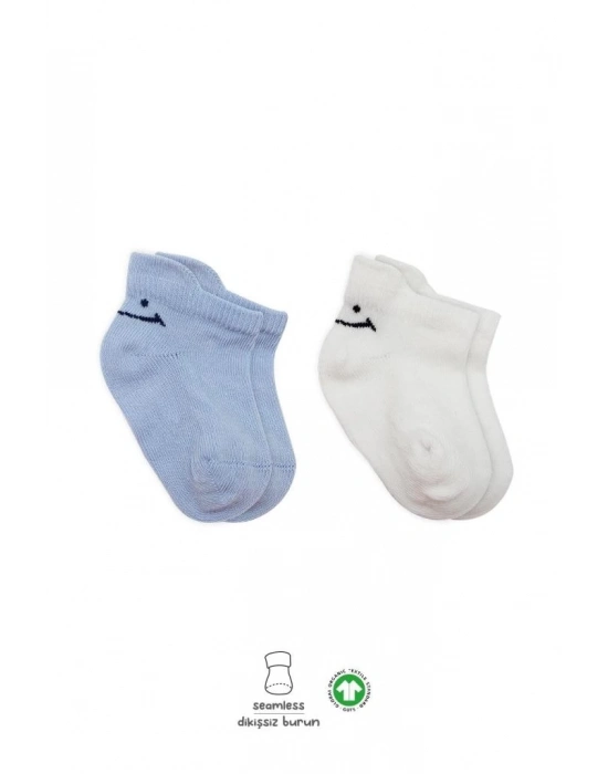 ®   2Li Sneakers Smile Penye Çorap 20106 Mavi Ekru