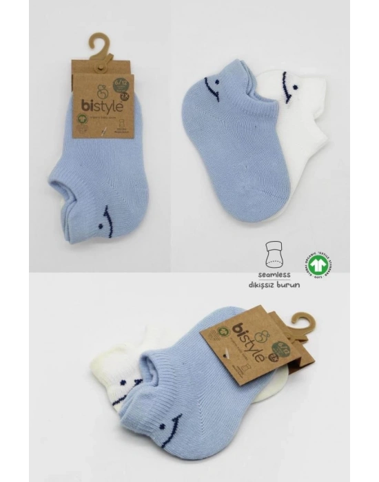 ®   2Li Sneakers Smile Penye Çorap 20106 Mavi Ekru