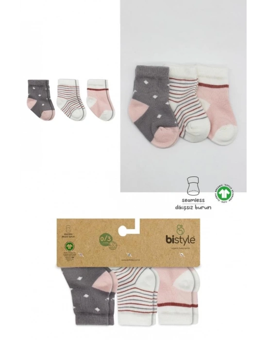 ®   3Lü Penye Kız Soket Çorap 10112 Gri