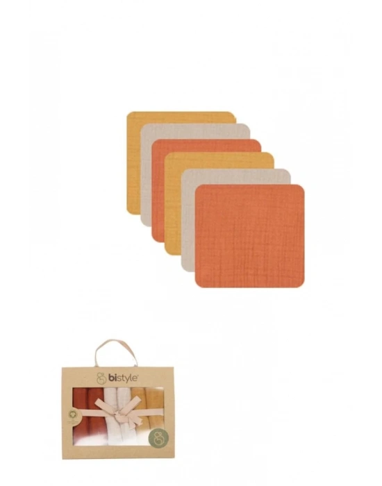 ® 6lı Müslin Mendil 20x20 cm 90106 Kiremit Bej Hardal