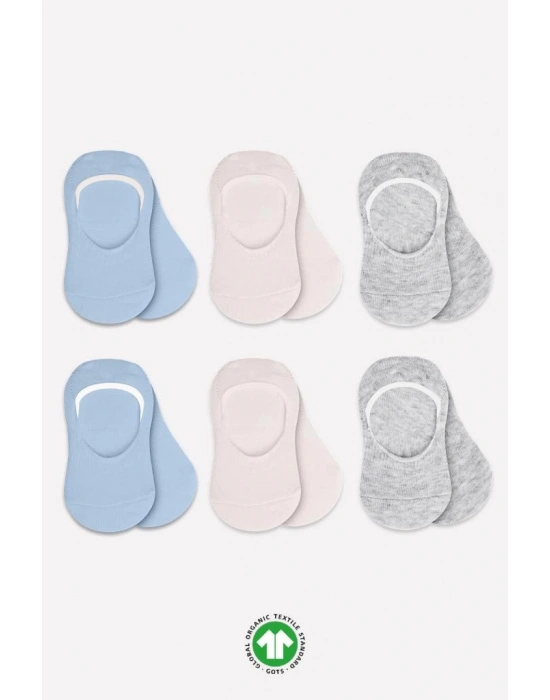 ®   6Lı Silikonlu Babet Penye Çorap 30101 Mavi Ekru Gri