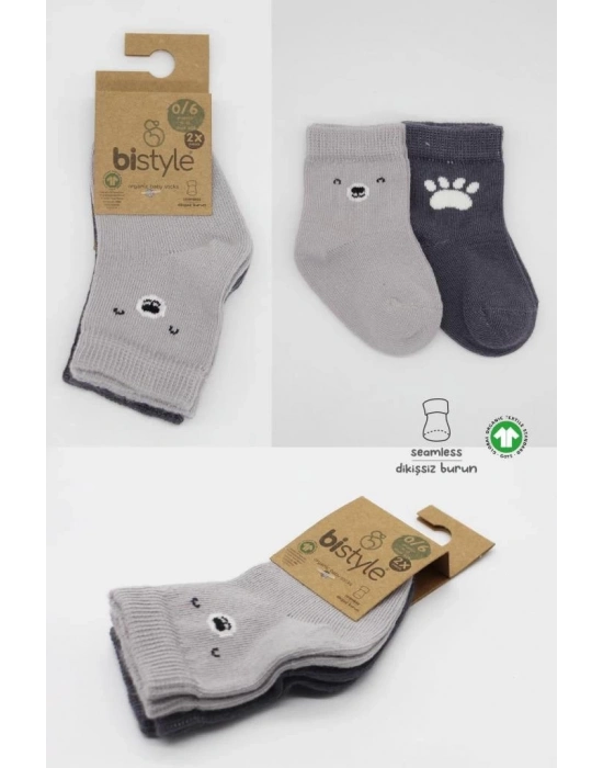 Bear Penye Soket Çorap 2Li BS10116 Gri