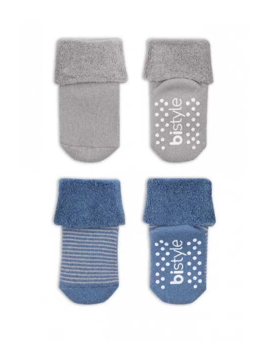 ®   2Li Çemberli Kaymaz Havlu Soket Çorap 10503 İndigo Gri