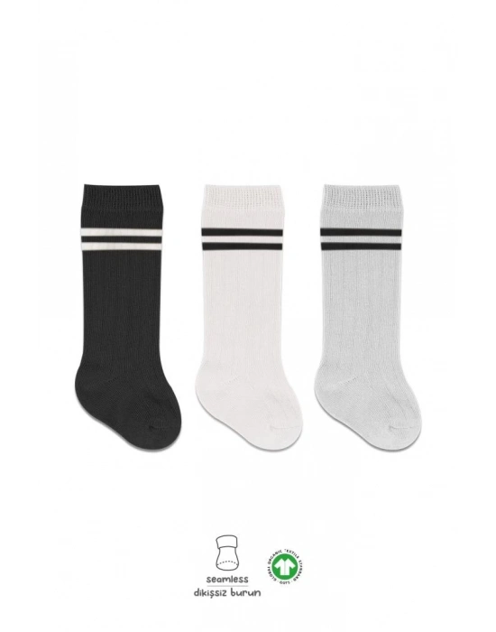 ®   Derby Dizaltı Çorap 3Lü BS40101 Siyah Ekru Gri Çemberli