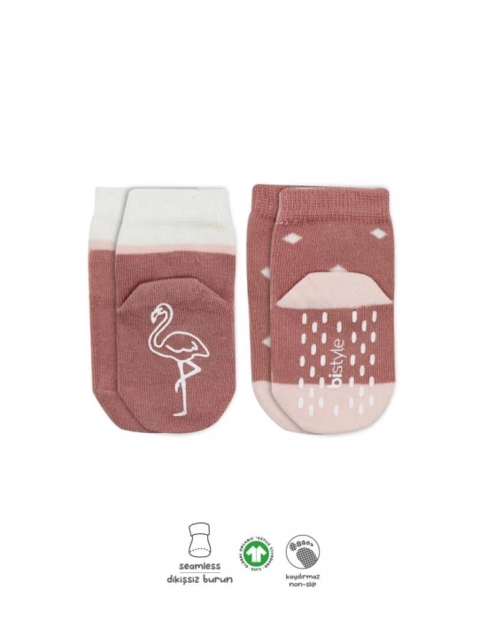 ®   2Li Hayvan Figür Kaymaz Kız Soket Çorap 10120 Pudra