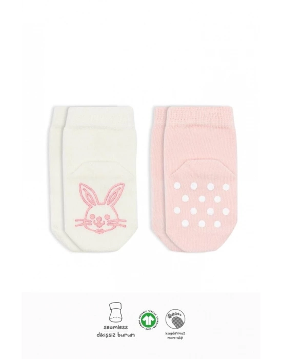 ®   2Li Hayvan Figürlü Kaymaz Soket Çorap 10104 Pembe Ekru