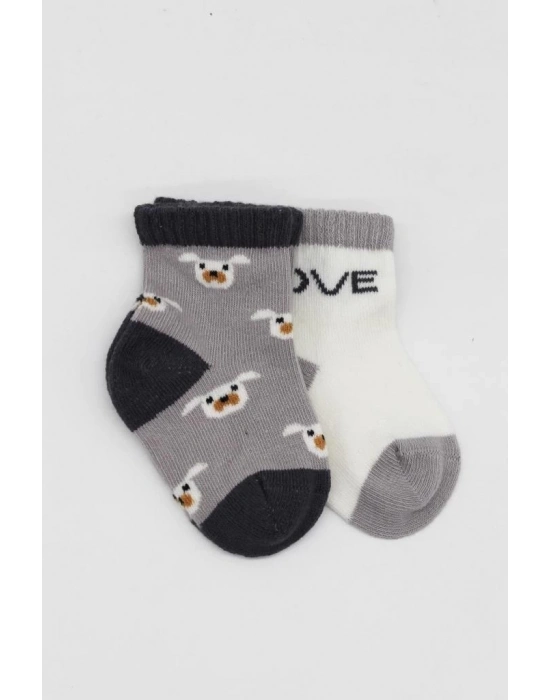 ®   2Li Love Dog Penye Soket Çorap 10118 Gri