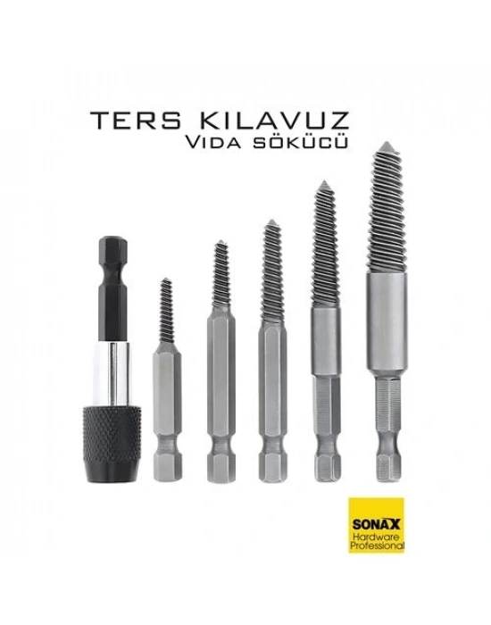 ® Bits Uzatmalı Ters Kılavuz 6 lı Set Saf Çelik Kırık Civata Vida Sökücü