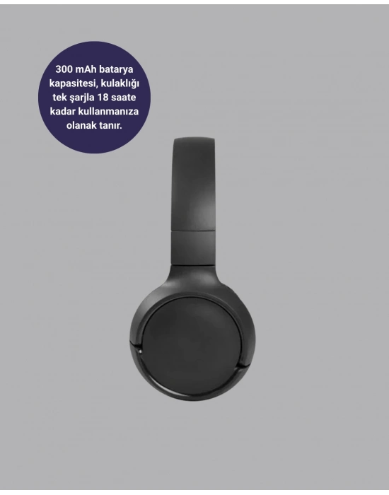 Bluetooth 5.0 Siyah Kablosuz Kulaklık 18 Saat Batarya Katlanabilir Tasarım