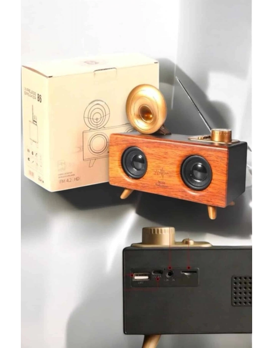 ® Bluetooth Hoparlör Ahşap Klasik Retro Gramofon Bluetooth Müzik Kutusu