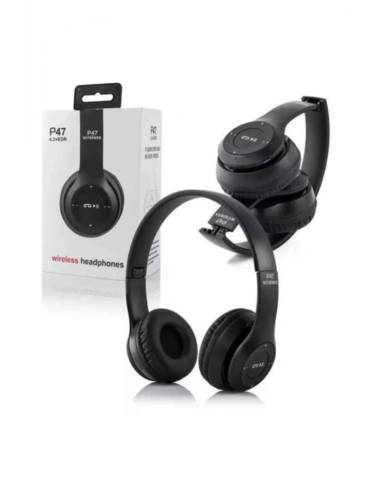 ® Bluetooth Kablosuz Kulaklık Siyah Wireless 5.0 Kulak Üstü Uzun Pil Ömrü