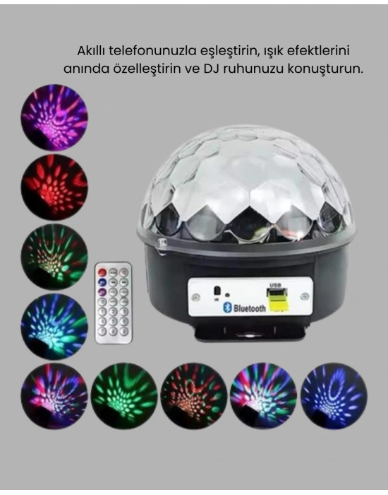 ® Bluetooth Kontrollü Masaüstü Disko Topu Işığı – Renkli LED Işık Gösterisi ve Uzaktan Kumanda