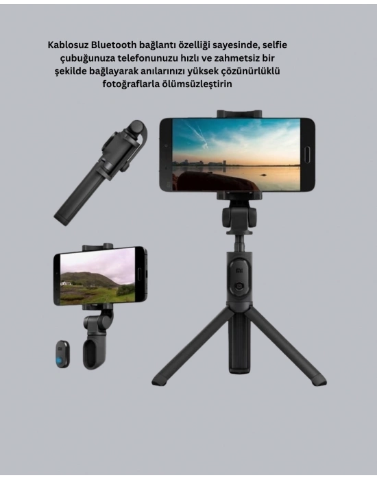 ® Bluetooth Selfie Çubuğu – 360° Dönebilen Başlık, Kablosuz Bağlantı